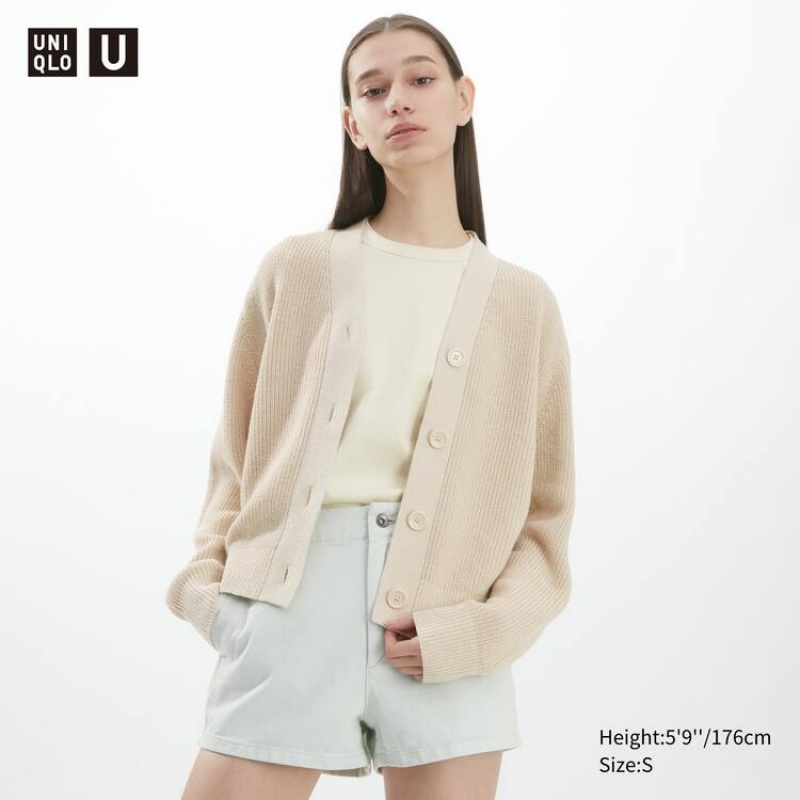 Dámské Kardigan Uniqlo U Žebrovaný Béžový | KJNBLIQ-96