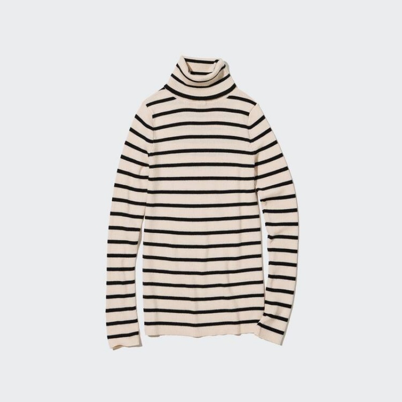 Dámské Knitwear Uniqlo 100% Extra Fine Merino Žebrovaný Turtleneck Bílé | CJGHFVD-07