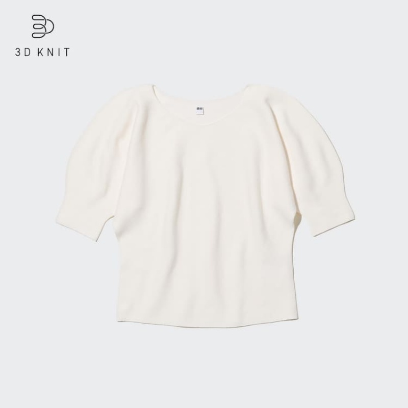 Dámské Knitwear Uniqlo 3d Knit Seamless Bavlněné Volume Half Sleeved Bílé | QDJIXRG-84