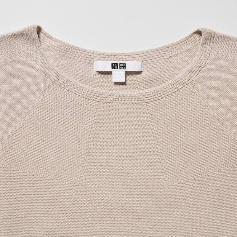 Dámské Knitwear Uniqlo 3d Knit Seamless Bavlněné Crew Neck Béžový | NMRHSVB-01