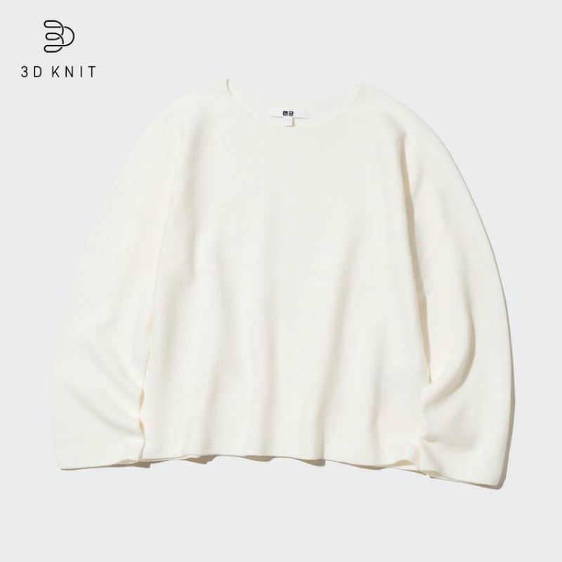 Dámské Knitwear Uniqlo 3d Knit Seamless Bavlněné Crew Neck Bílé | MFHUXTC-85