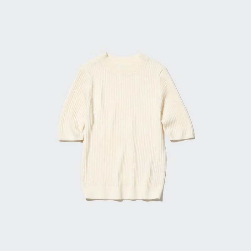 Dámské Knitwear Uniqlo Extra Fine Merino Žebrovaný Mock Neck Bílé | CJUDZWG-71