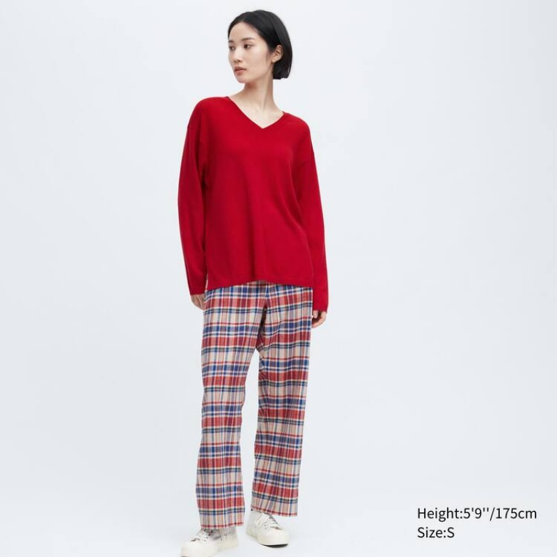 Dámské Knitwear Uniqlo Ines De La Fressange Bavlněné Cashmere Blend Oversized V Neck Červené | JFWMVZH-92