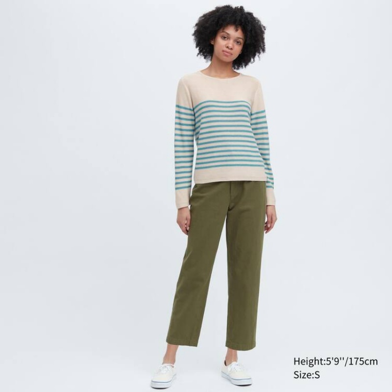 Dámské Knitwear Uniqlo Ines De La Fressange 3d Knit Seamless Pruhovaný Lodní Neck Béžový | QTAGUKD-42