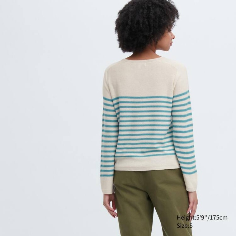 Dámské Knitwear Uniqlo Ines De La Fressange 3d Knit Seamless Pruhovaný Lodní Neck Béžový | QTAGUKD-42