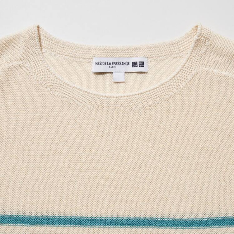 Dámské Knitwear Uniqlo Ines De La Fressange 3d Knit Seamless Pruhovaný Lodní Neck Béžový | QTAGUKD-42