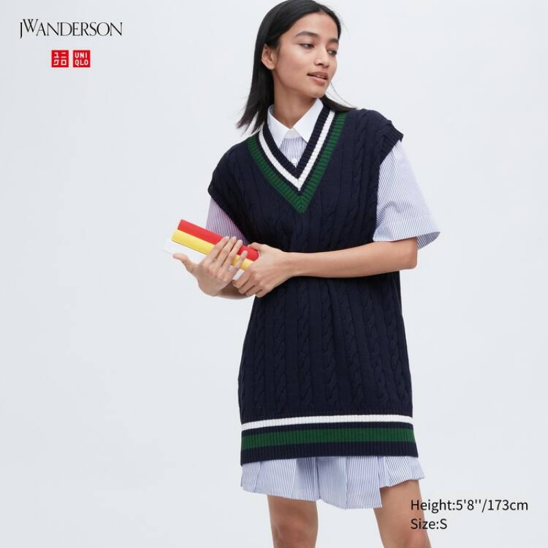 Dámské Knitwear Uniqlo Jw Anderson Long Cricket Tmavě Blankyt | RPAFESW-98