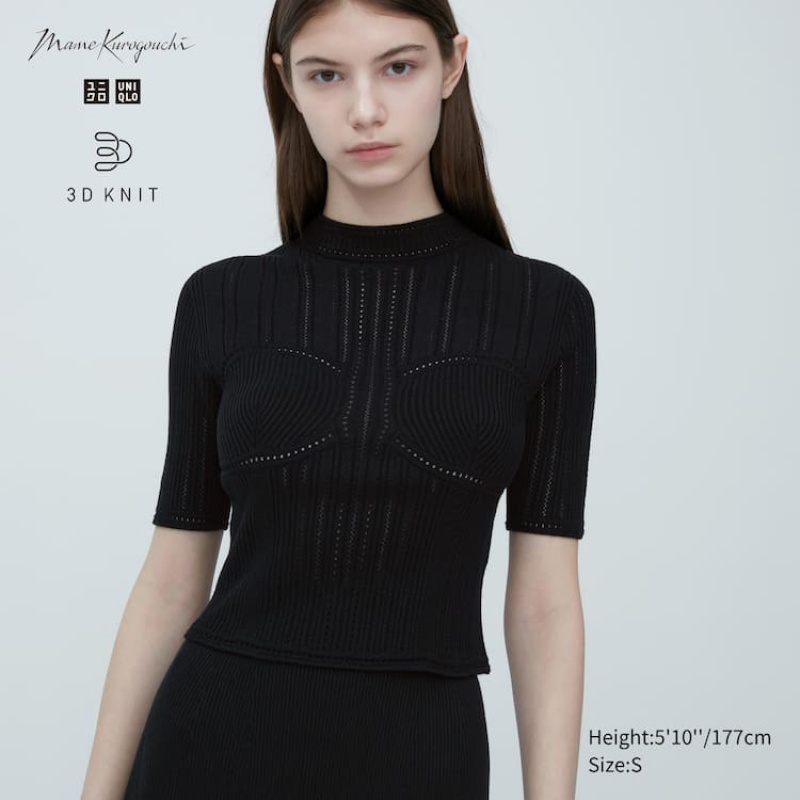 Dámské Knitwear Uniqlo Mame Kurogouchi 3d Knit Seamless Mesh Half Sleeve Černé | WIMXALS-35