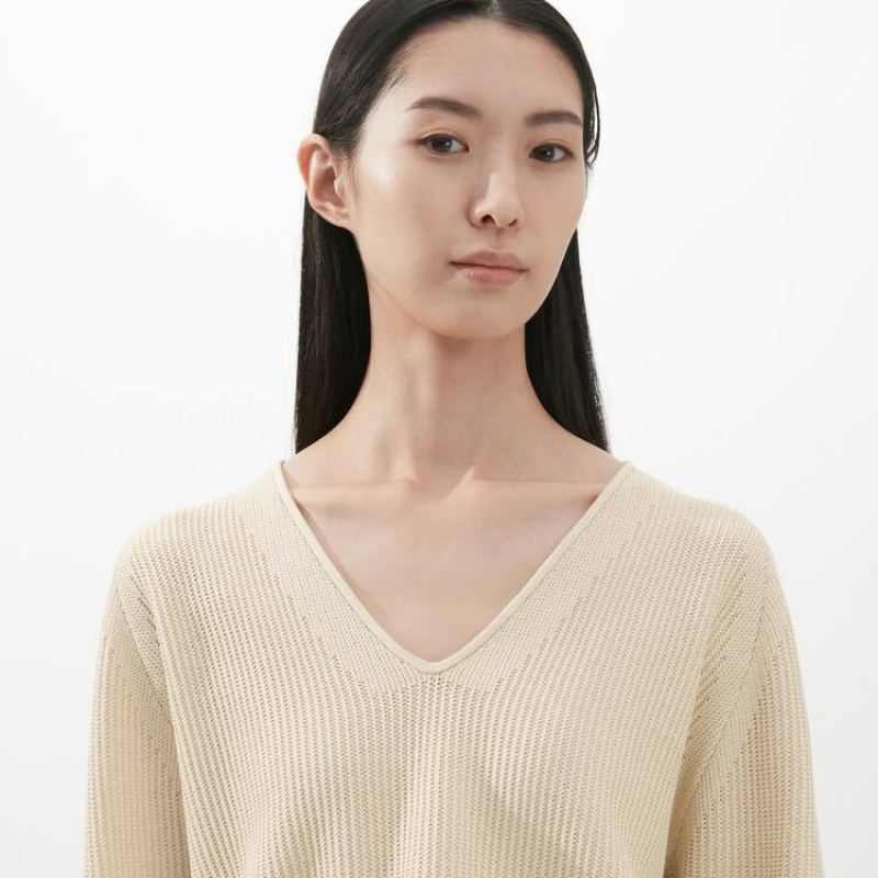 Dámské Knitwear Uniqlo U V Neck Béžový | IBDSZEU-24