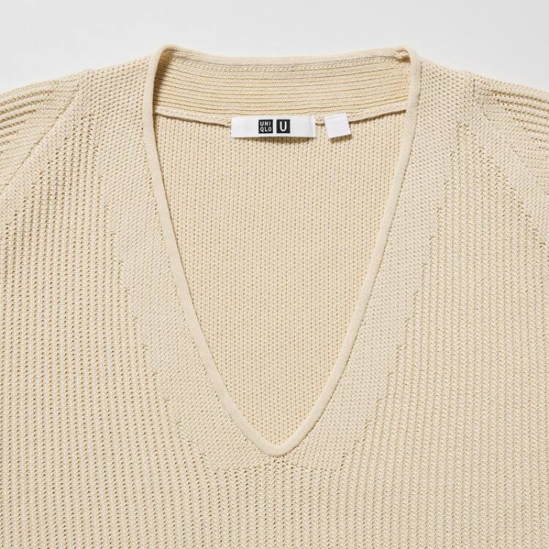 Dámské Knitwear Uniqlo U V Neck Béžový | IBDSZEU-24