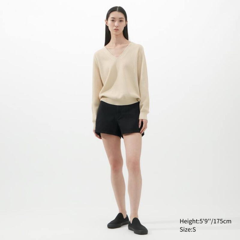 Dámské Knitwear Uniqlo U V Neck Béžový | IBDSZEU-24