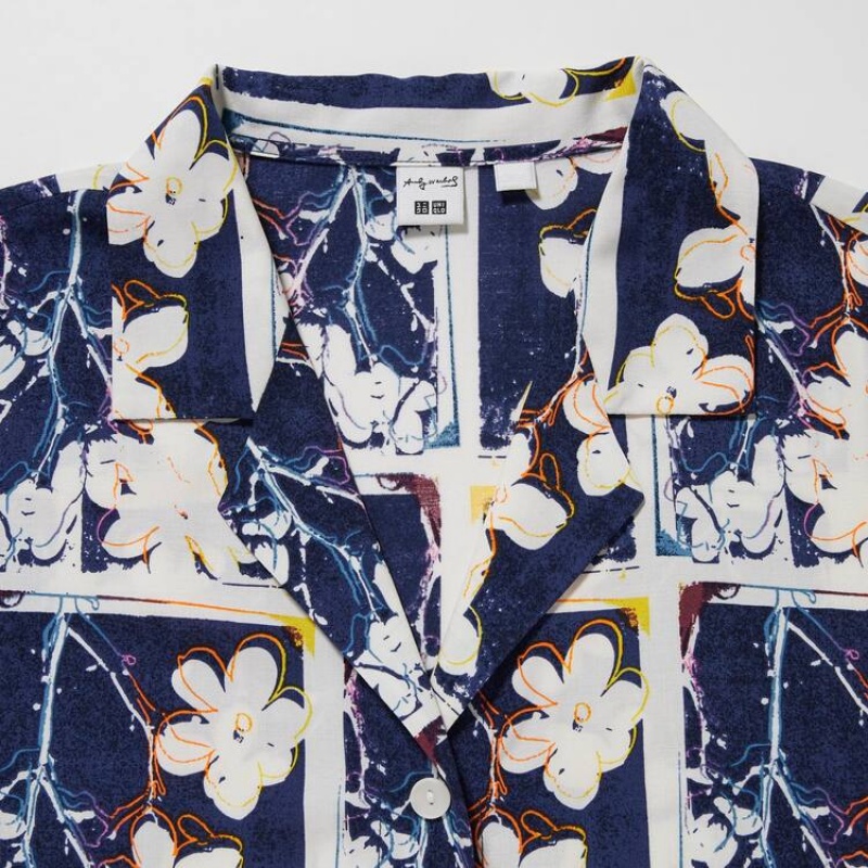 Dámské Košile Uniqlo Andy Warhol Flowers Sbírka Ut Printed Open Collar Krátké Sleeved Bílé | XEWLJGC-86