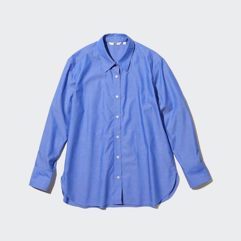 Dámské Košile Uniqlo Bavlněné Chambray Long Sleeved Blankyt | LJXGBCA-13