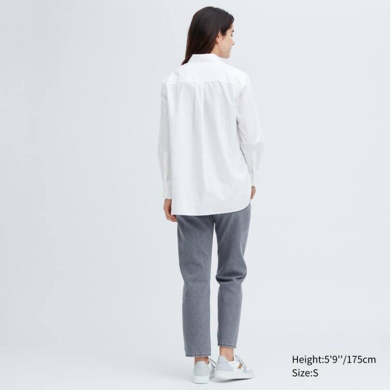 Dámské Košile Uniqlo Bavlněné Long Sleeved Bílé | WQAKDHV-27