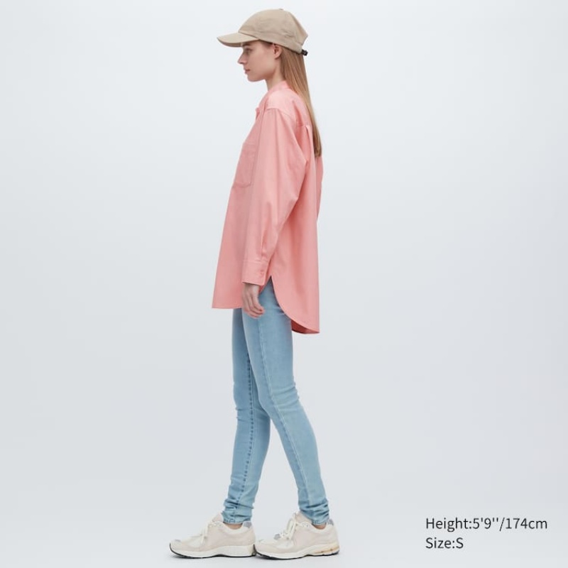 Dámské Košile Uniqlo Bavlněné Twill Oversized Long Sleeved Růžové | MTULVDB-59