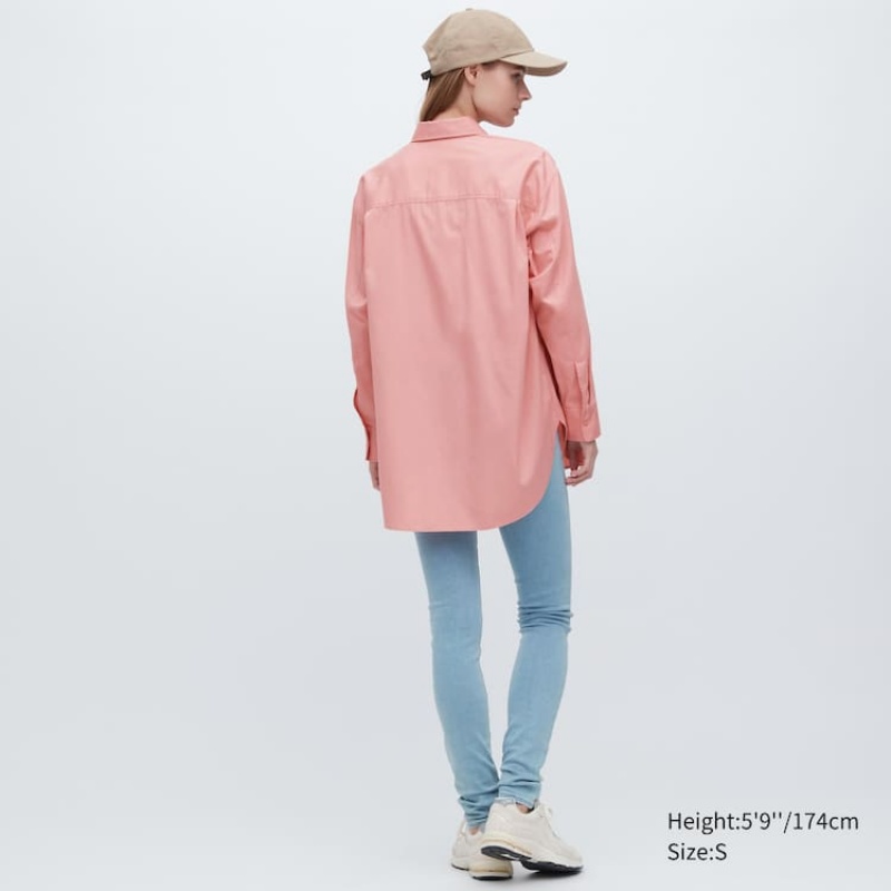 Dámské Košile Uniqlo Bavlněné Twill Oversized Long Sleeved Růžové | MTULVDB-59