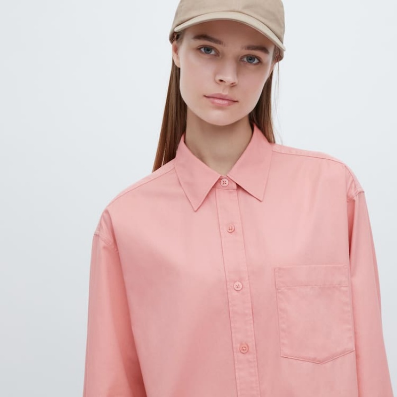 Dámské Košile Uniqlo Bavlněné Twill Oversized Long Sleeved Růžové | MTULVDB-59