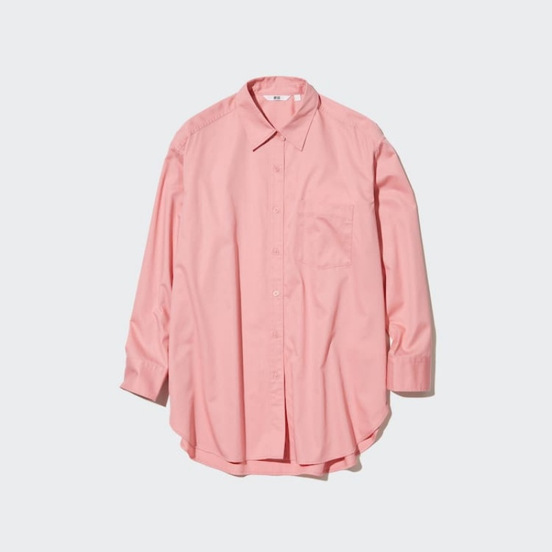 Dámské Košile Uniqlo Bavlněné Twill Oversized Long Sleeved Růžové | MTULVDB-59