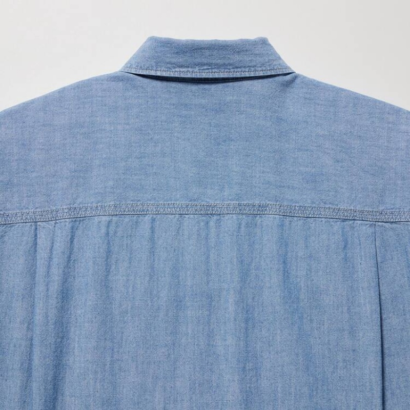 Dámské Košile Uniqlo Chambray Oversized Long Sleeved Blankyt | BPDMOTK-39