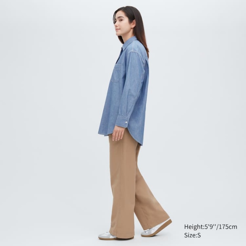 Dámské Košile Uniqlo Chambray Oversized Long Sleeved Blankyt | BPDMOTK-39