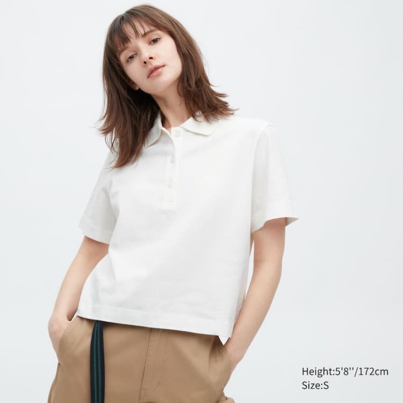 Dámské Košile Uniqlo Cropped Relaxed Fit Krátké Sleeved Bílé | OIFXQGR-38