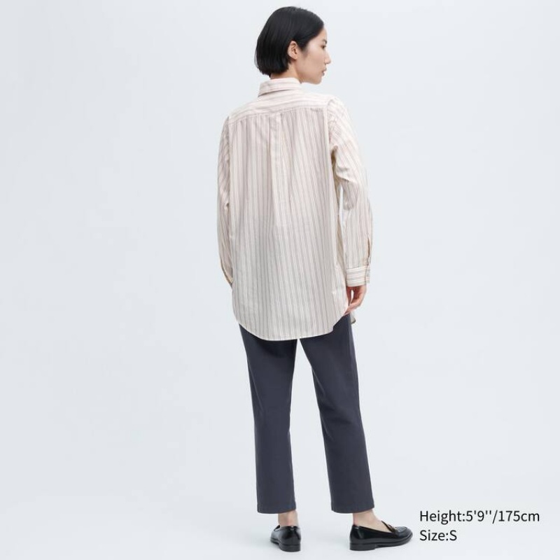 Dámské Košile Uniqlo Ines De La Fressange Bavlněné Silk Blend Oversized Long Sleeved Béžový | TFXDBRO-69