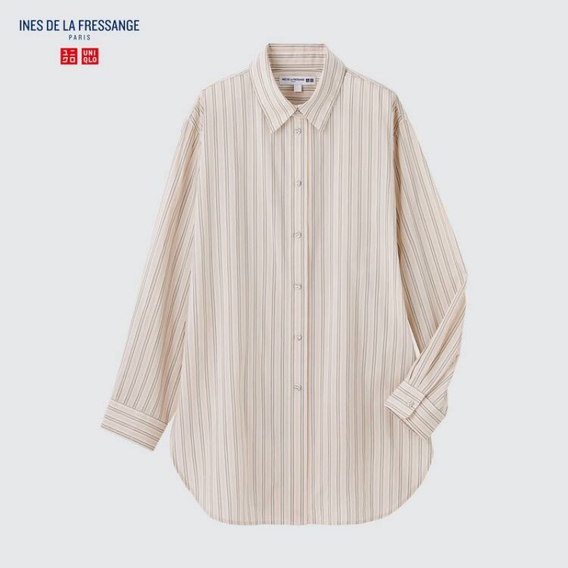 Dámské Košile Uniqlo Ines De La Fressange Bavlněné Silk Blend Oversized Long Sleeved Béžový | TFXDBRO-69