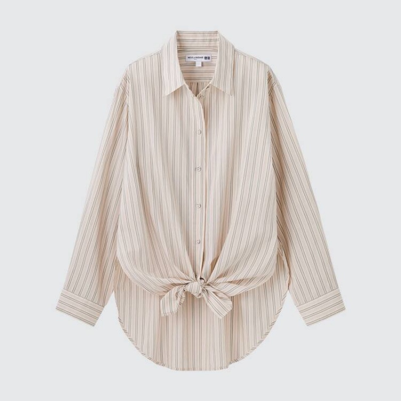 Dámské Košile Uniqlo Ines De La Fressange Bavlněné Silk Blend Oversized Long Sleeved Béžový | TFXDBRO-69