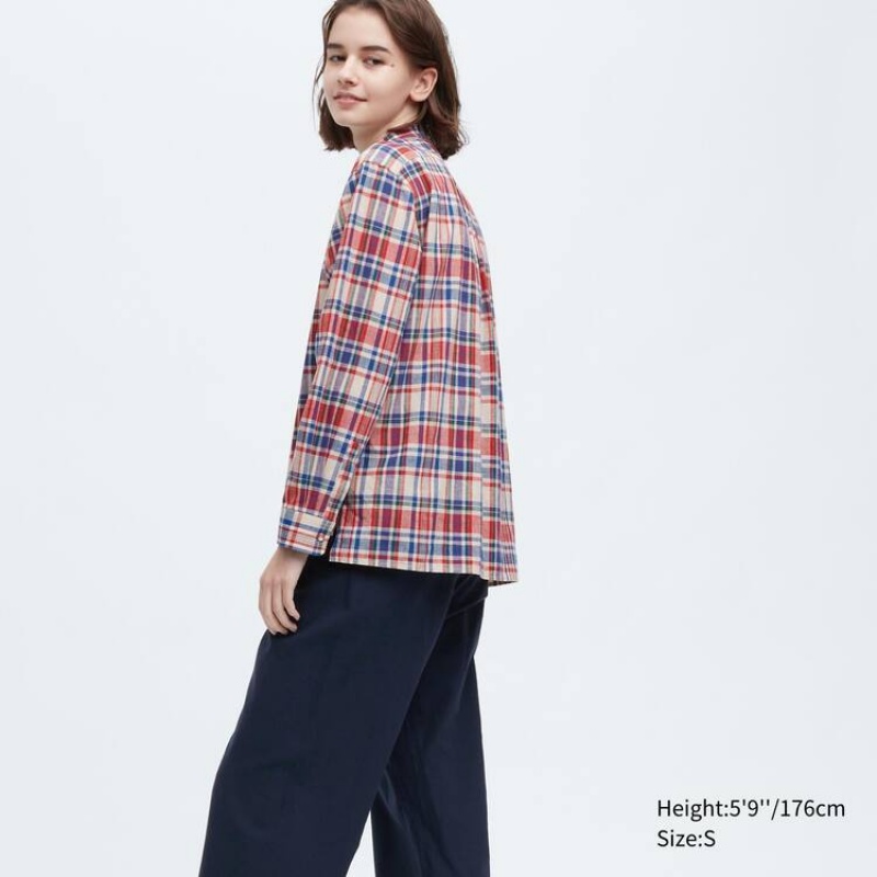 Dámské Košile Uniqlo Ines De La Fressange Linen Bavlněné Blend Pintucked Long Sleeved Blankyt Červené | UVXLQDM-58