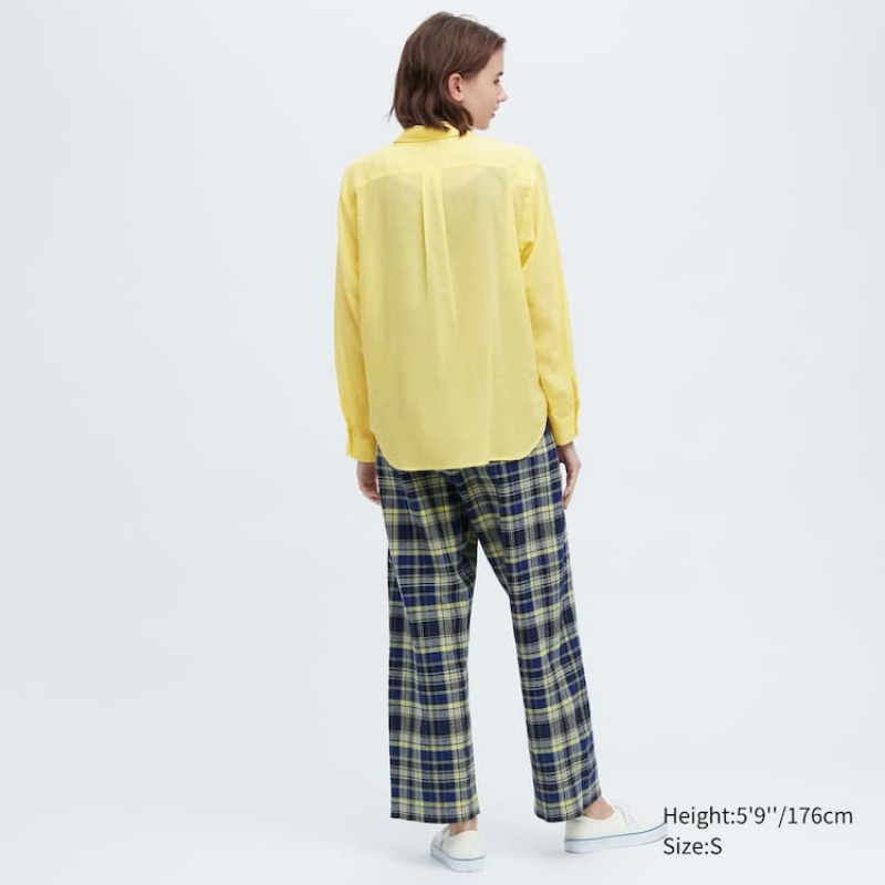 Dámské Košile Uniqlo Ines De La Fressange Sheer Bavlněné Relaxed Fit Long Sleeved Žluté | EKUFGYP-87