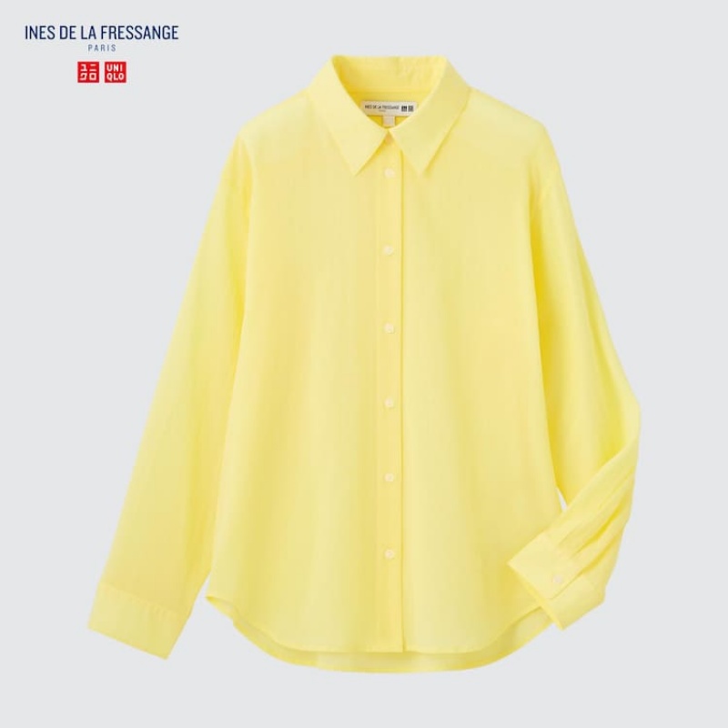 Dámské Košile Uniqlo Ines De La Fressange Sheer Bavlněné Relaxed Fit Long Sleeved Žluté | EKUFGYP-87