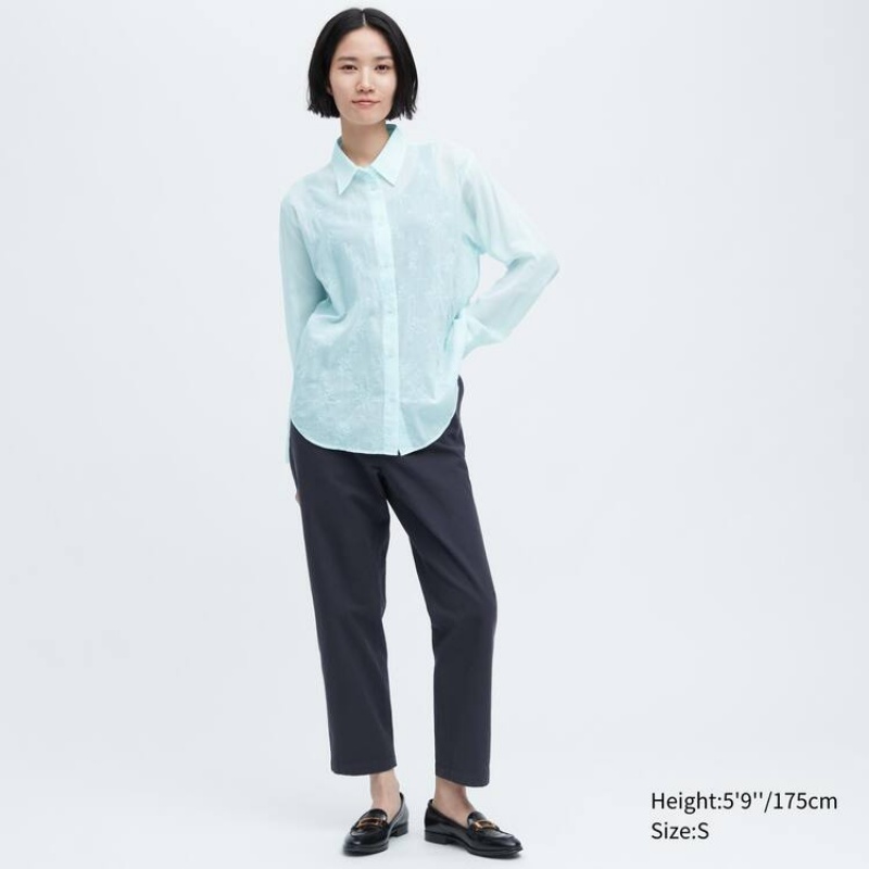 Dámské Košile Uniqlo Ines De La Fressange Sheer Embroidered Long Sleeved Blankyt | RJFGMDA-14