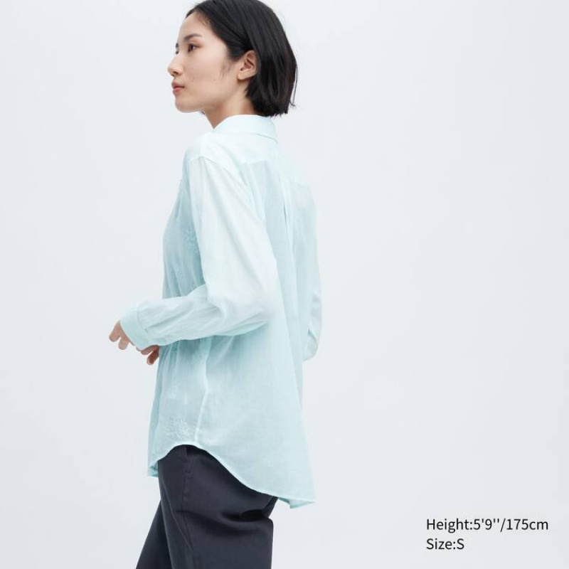 Dámské Košile Uniqlo Ines De La Fressange Sheer Embroidered Long Sleeved Blankyt | RJFGMDA-14