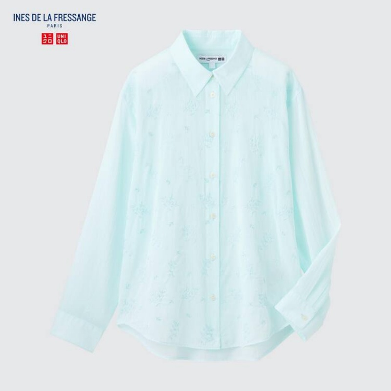 Dámské Košile Uniqlo Ines De La Fressange Sheer Embroidered Long Sleeved Blankyt | RJFGMDA-14