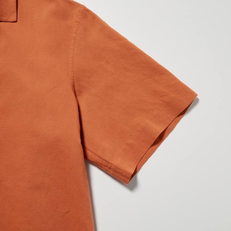 Dámské Košile Uniqlo Linen Blend Open Collar Krátké Sleeved Oranžové | KQZVRLO-74