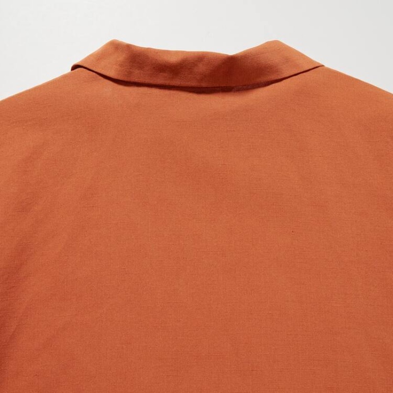 Dámské Košile Uniqlo Linen Blend Open Collar Krátké Sleeved Oranžové | KQZVRLO-74