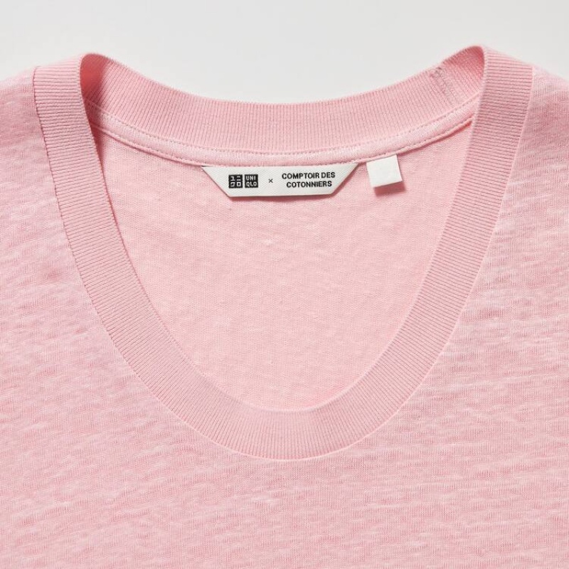 Dámské Košile Uniqlo Linen Crew Neck Růžové | SGKTLPI-26