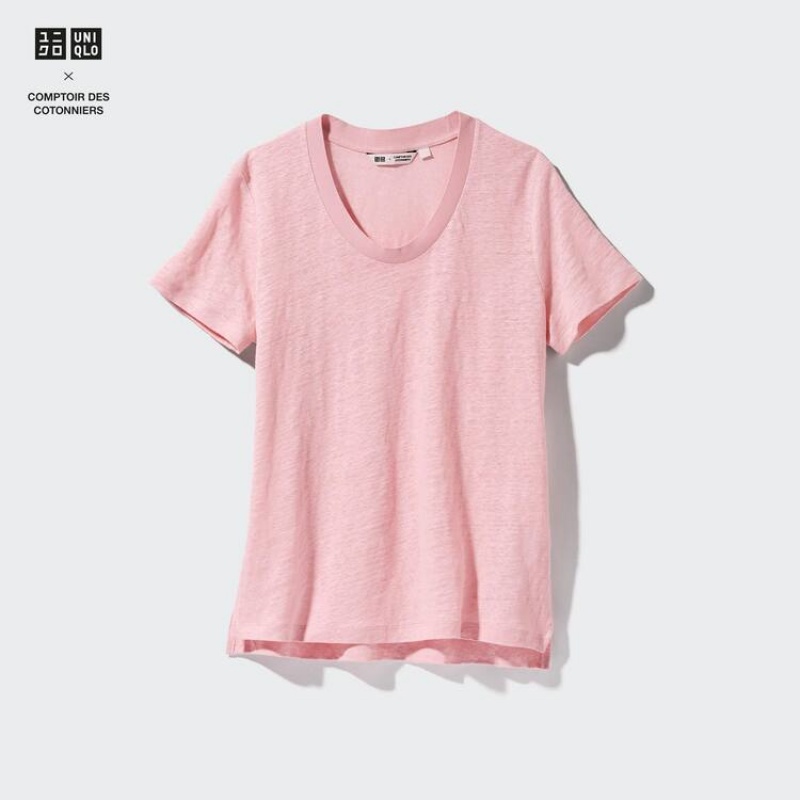 Dámské Košile Uniqlo Linen Crew Neck Růžové | SGKTLPI-26