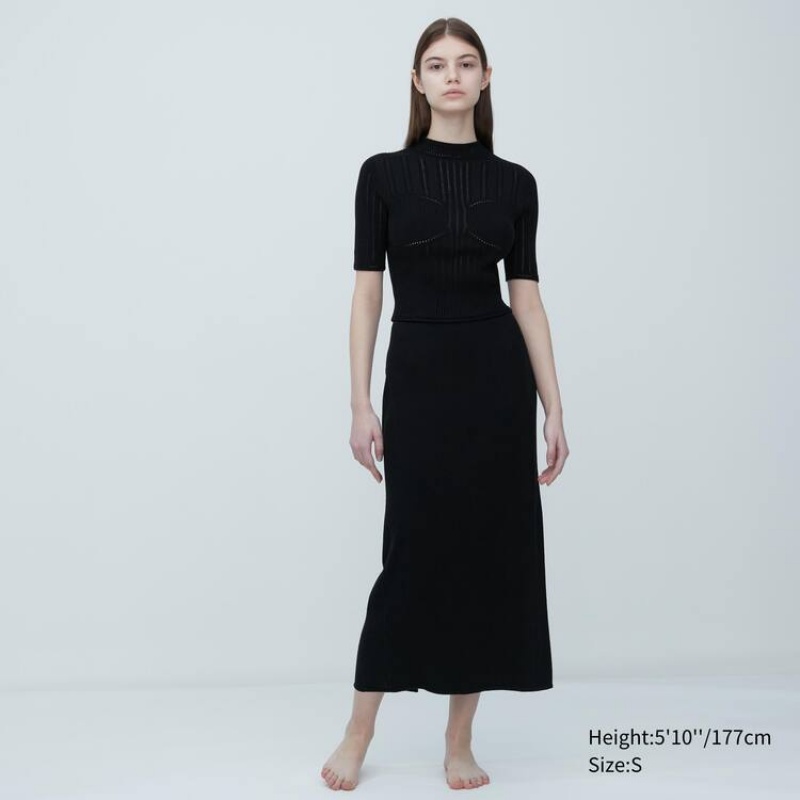 Dámské Košile Uniqlo Mame Kurogouchi 3d Knit Seamless Mesh Half Sleeve Černé | DHQIZMO-86