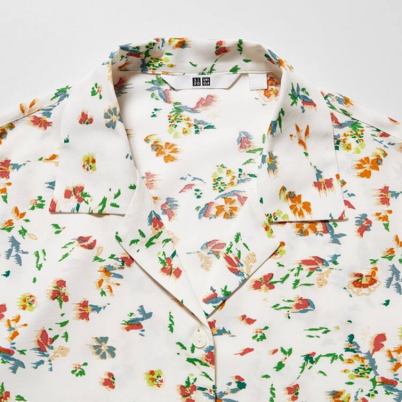 Dámské Košile Uniqlo Printed Krátké Sleeved Bílé | YOCZRHW-09