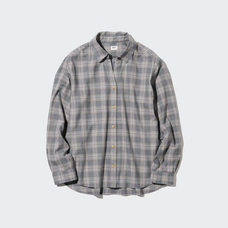 Dámské Košile Uniqlo Soft Brushed Checked Long Sleeved Šedé | IBDZHEK-95