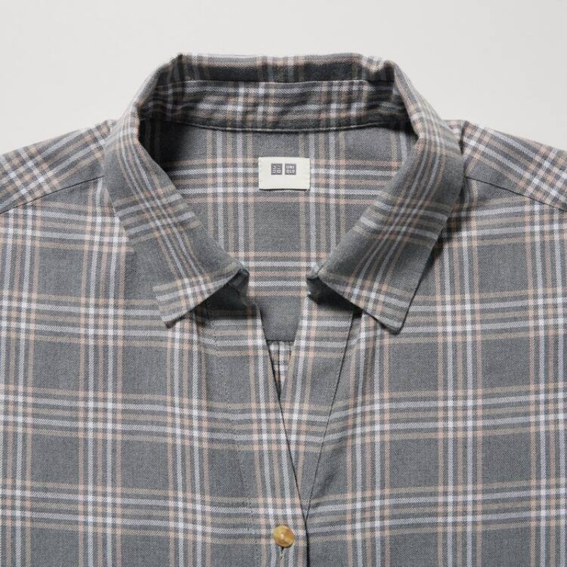 Dámské Košile Uniqlo Soft Brushed Checked Long Sleeved Šedé | IBDZHEK-95