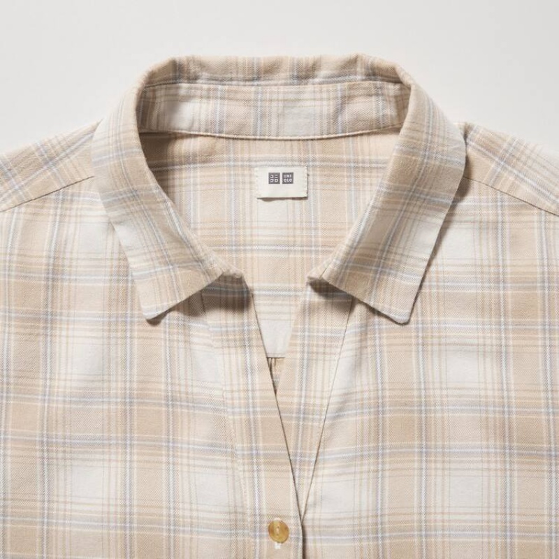 Dámské Košile Uniqlo Soft Brushed Checked Long Sleeved Béžový | PZARXNG-70