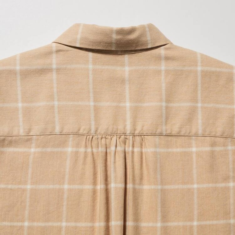 Dámské Košile Uniqlo Soft Brushed Checked Long Sleeved Béžový | ZVUHXKI-43