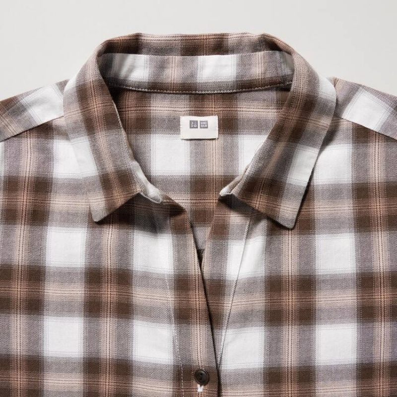 Dámské Košile Uniqlo Soft Brushed Checked Long Sleeved Hnědé | ZCTJKUO-79