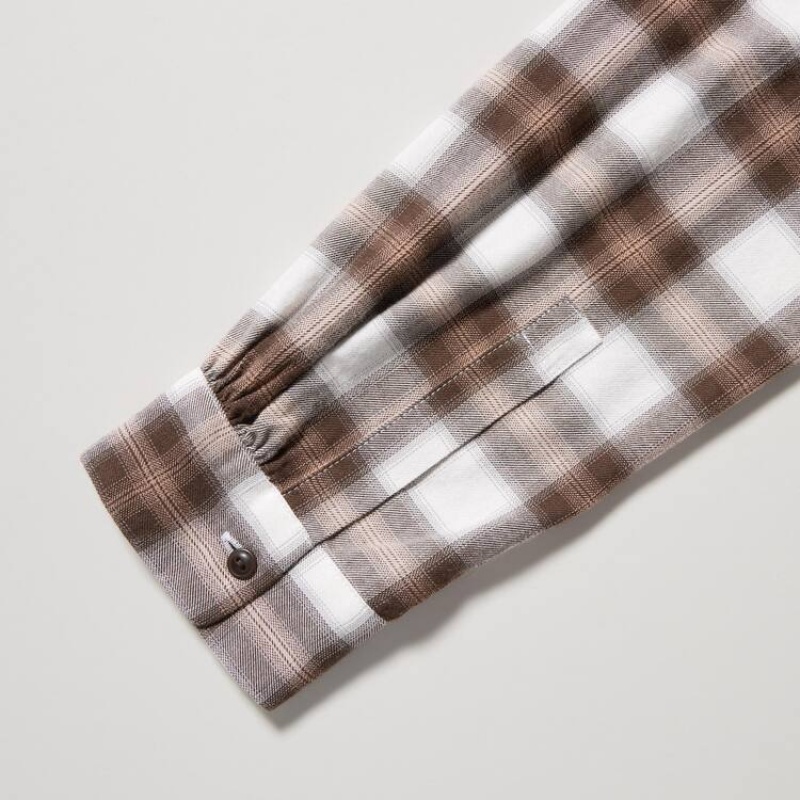 Dámské Košile Uniqlo Soft Brushed Checked Long Sleeved Hnědé | ZCTJKUO-79