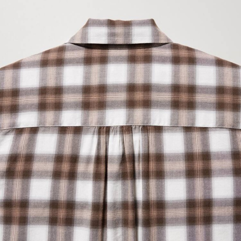 Dámské Košile Uniqlo Soft Brushed Checked Long Sleeved Hnědé | ZCTJKUO-79