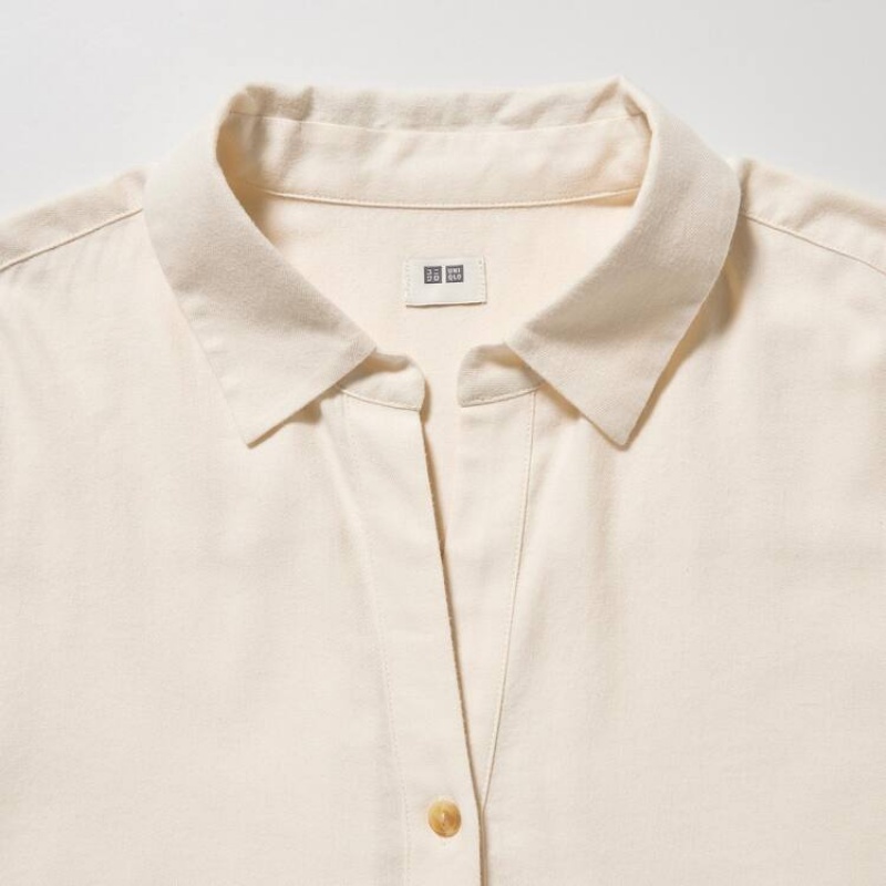 Dámské Košile Uniqlo Soft Brushed Long Sleeved Bílé | HZLDQKJ-70