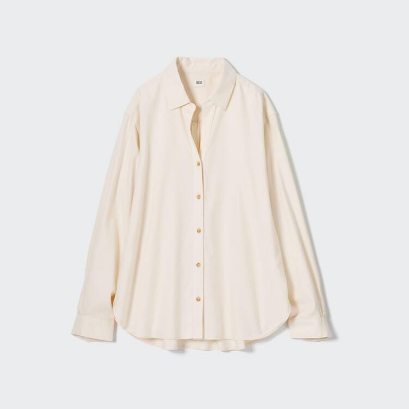 Dámské Košile Uniqlo Soft Brushed Long Sleeved Bílé | HZLDQKJ-70