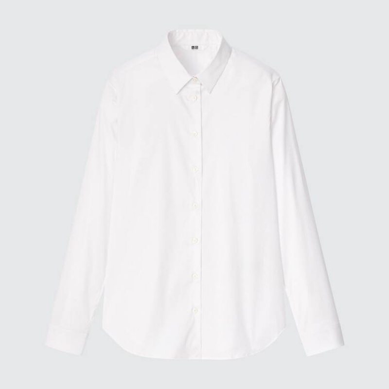 Dámské Košile Uniqlo Supima Bavlněné Stretch Broadcloth Long Sleeved Bílé | BHFCWMG-47